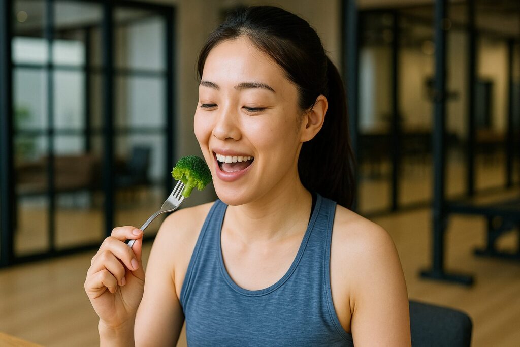 ブロッコリーを食べてる女性